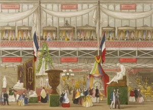 Interiør af den store udstilling, franske og belgiske afdelinger, ved Chevanne, pub. af Read & Co. af English School